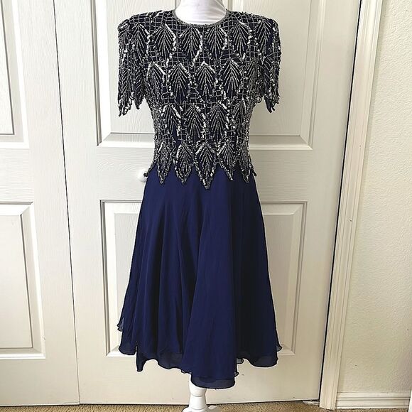 Laurence Kazar Exceptional Vintage Silk Hand Beaded Dress Bridal Formal - Picture 15 of 15